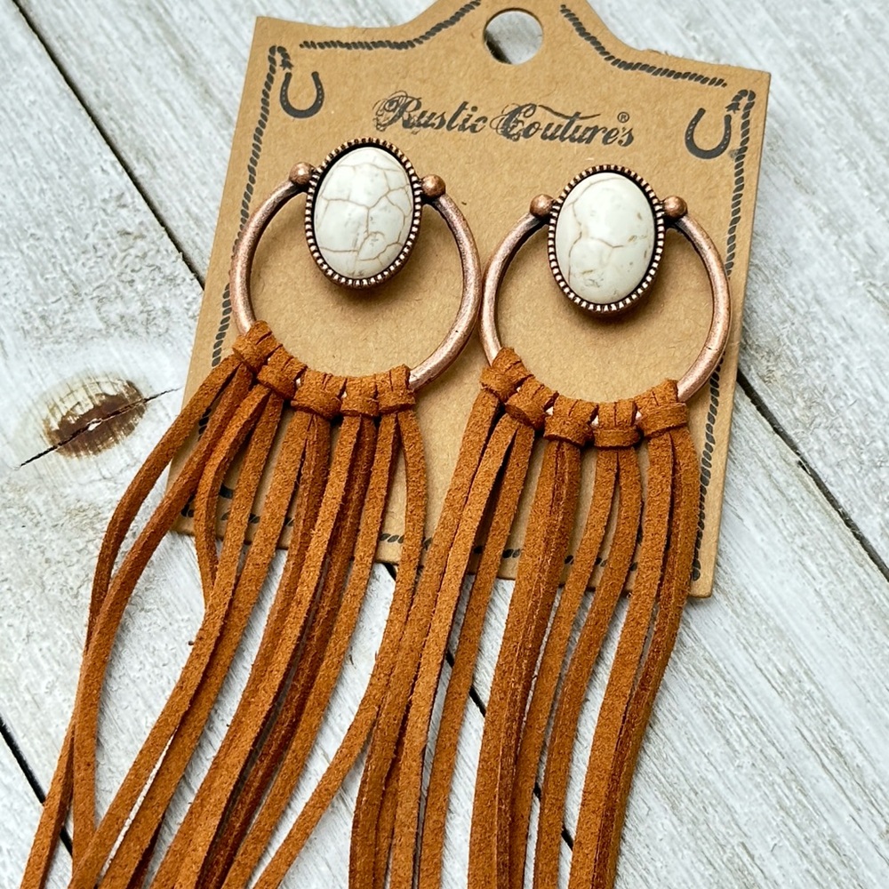 Rustic Couture's Bohemian Suede Tassel Hoop Fringe Earrings